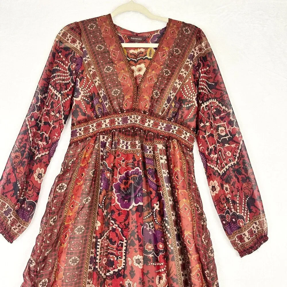 Anthropologie Ranna Gill Ceret Maxi Dress Size 2 Boho Floral Paisley Western - Picture 5 of 9